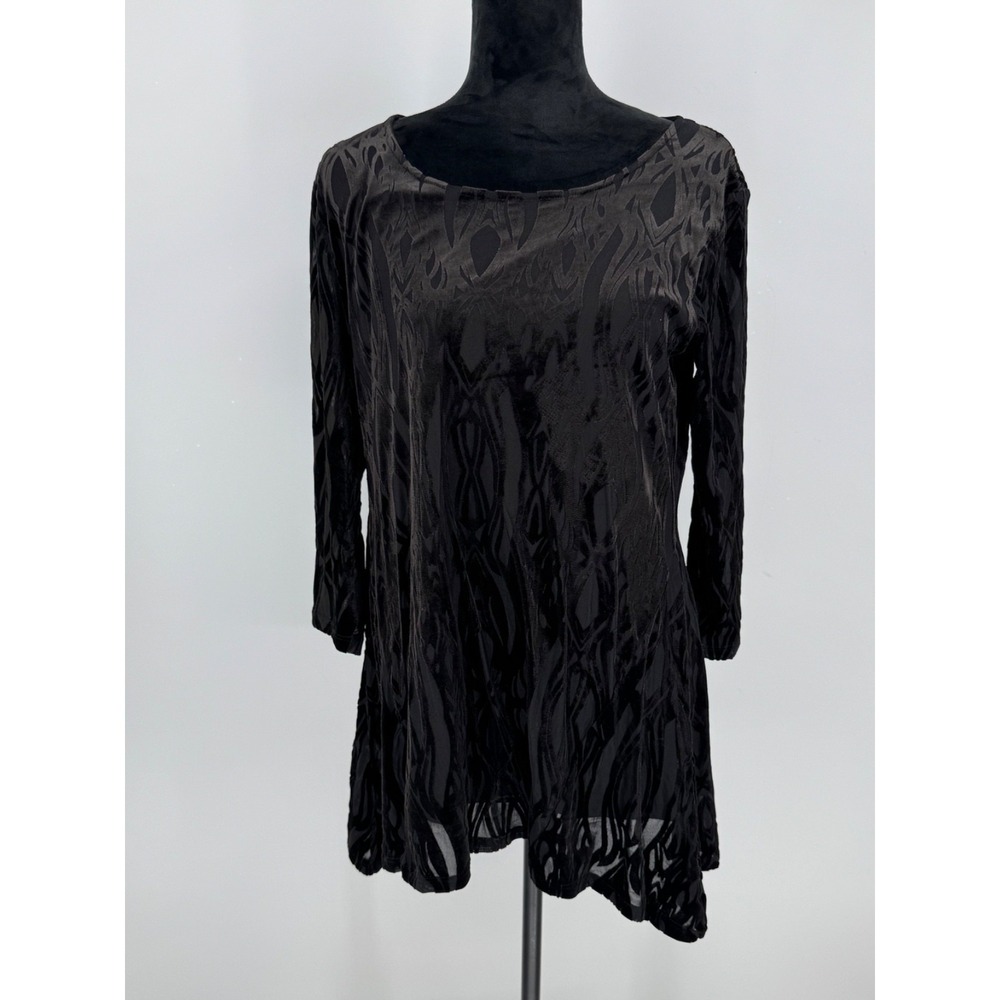 Fylo London Women's Tunic Blouse Size Med-Large **Read** 3/4 Sleeve Black N2